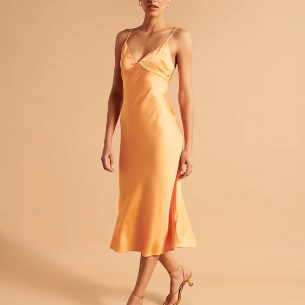 Size small midi dress satin fabric cross-back tie detail, adjustable strap